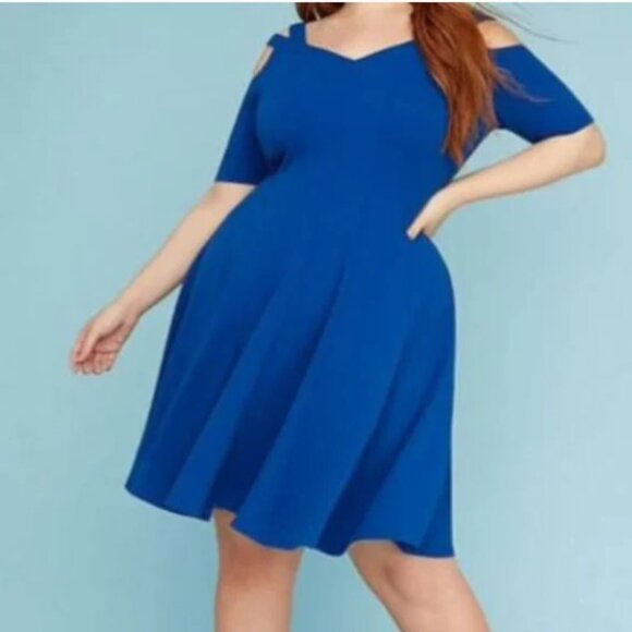 616-31 Lane Bryant Royal Blue Dress Off Shoulder Fit & Flare Size 18 - Picture 1 of 11